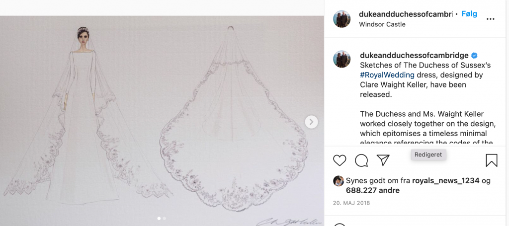 Meghan Markle wedding dress kensington palace instagram