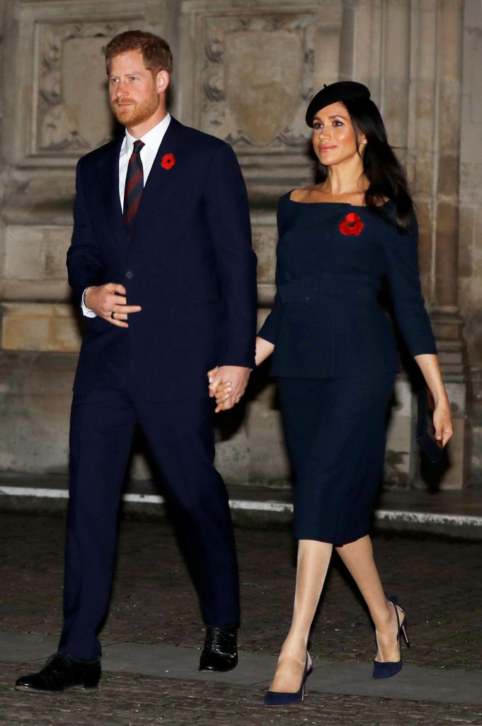 Meghan and Harry leaving Westminster Abbey after attending  the Centenary of the Armistice