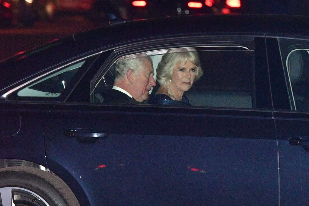 Prince of Wales and the Duchess of Cornwall arrive at Buckingham Palace in London for Charles' 70th birthday party.