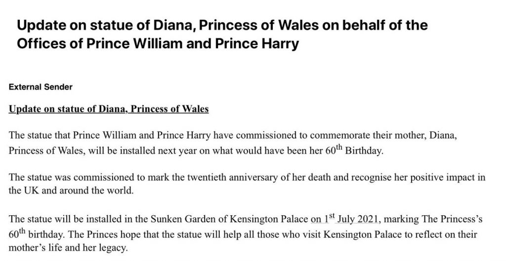 Princess Diana Statue statement