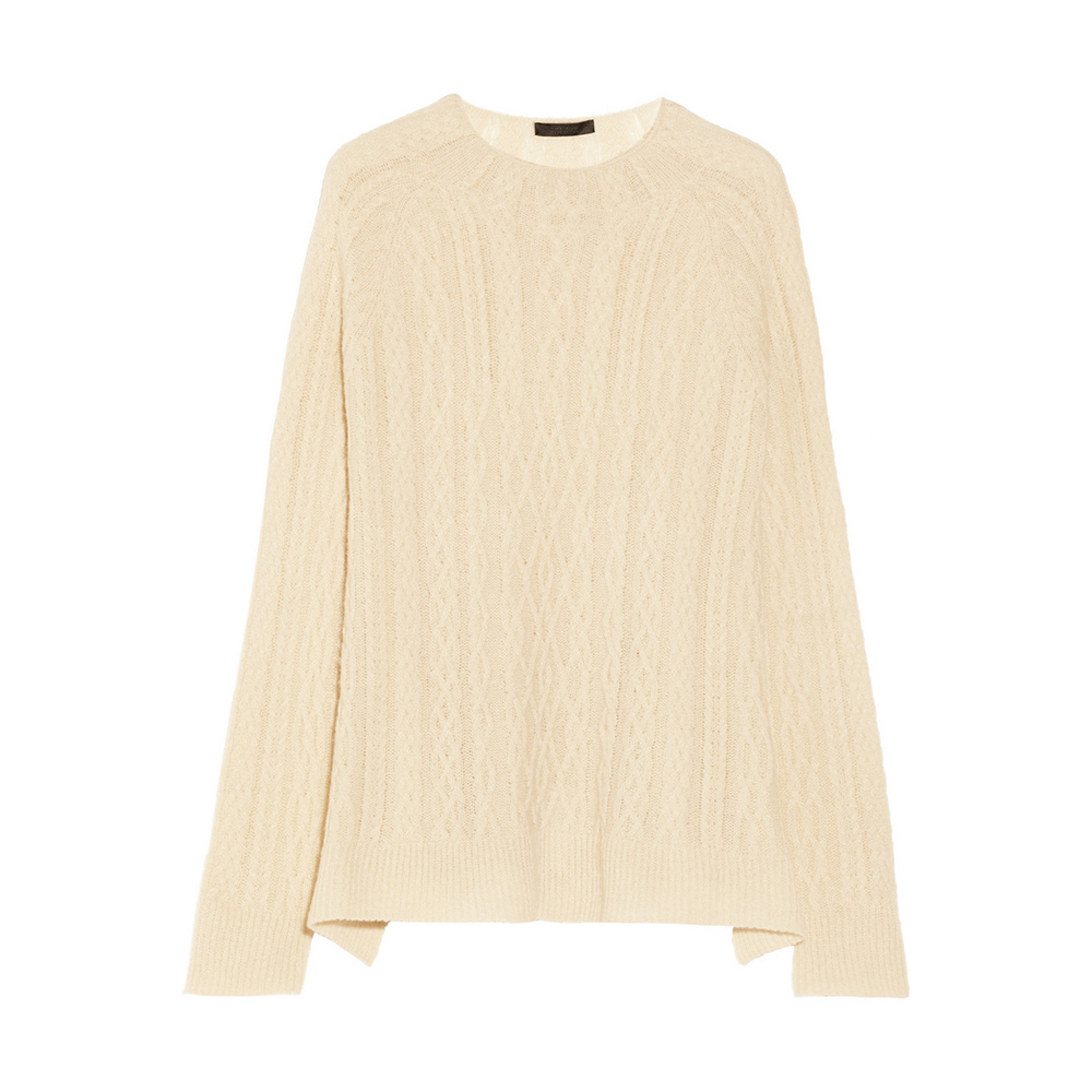 Meghan Markle Row Bea cable-knit cashmere and silk-blend sweater. 